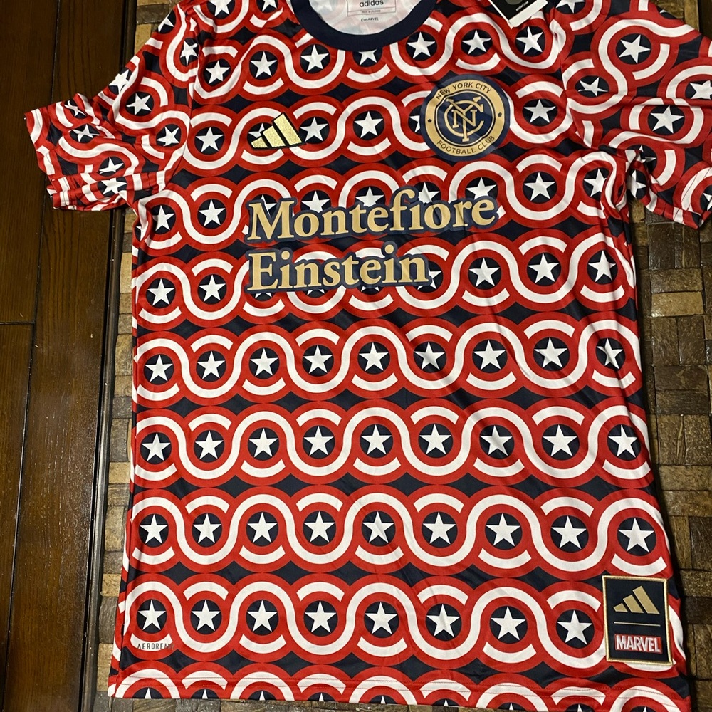 Adidas MLS New York City FC Marvel Captain America 2023 Jersey Size L